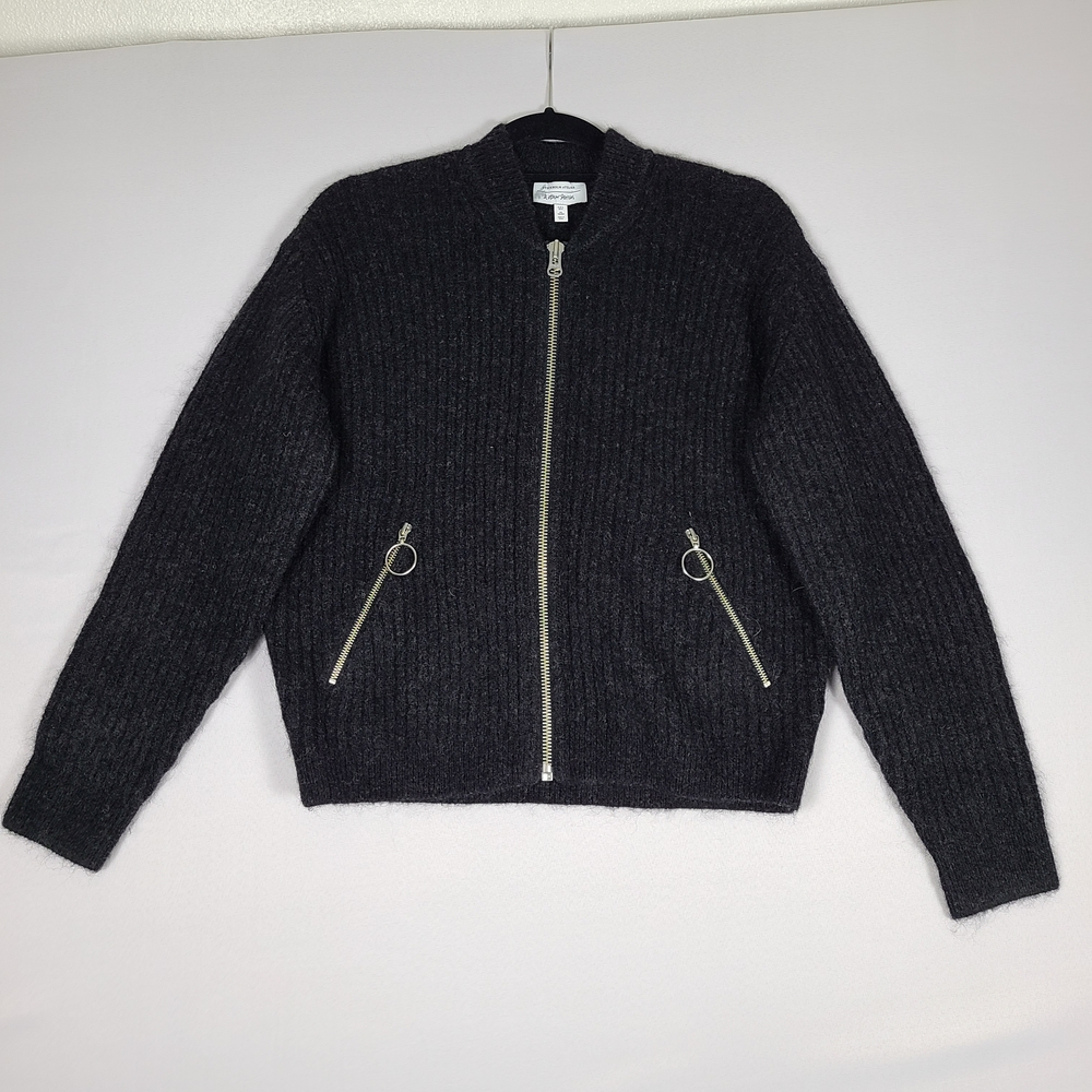 & Other Stories Mohair Wool Blend Full Zip Cardigan Womens Size Small Black Knit